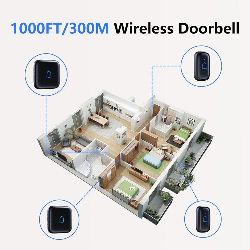 LeadGo Wireless Doorbell Loud Classroom Doorbell IP66 Waterproof Doorbell 1000Ft 66 Chimes Mute Mode 115dB 7-Level Vol Electric Door Bell Ringer for Home Office Kids Room Teachers & Hearing-Impaired - Image 4